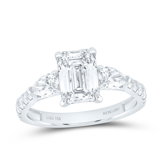 14K Yellow Or White Gold 3 Cttw Lab Grown Diamond 2 Cttw Emerald, 1/2 Cttw Pear Engagement Ring
