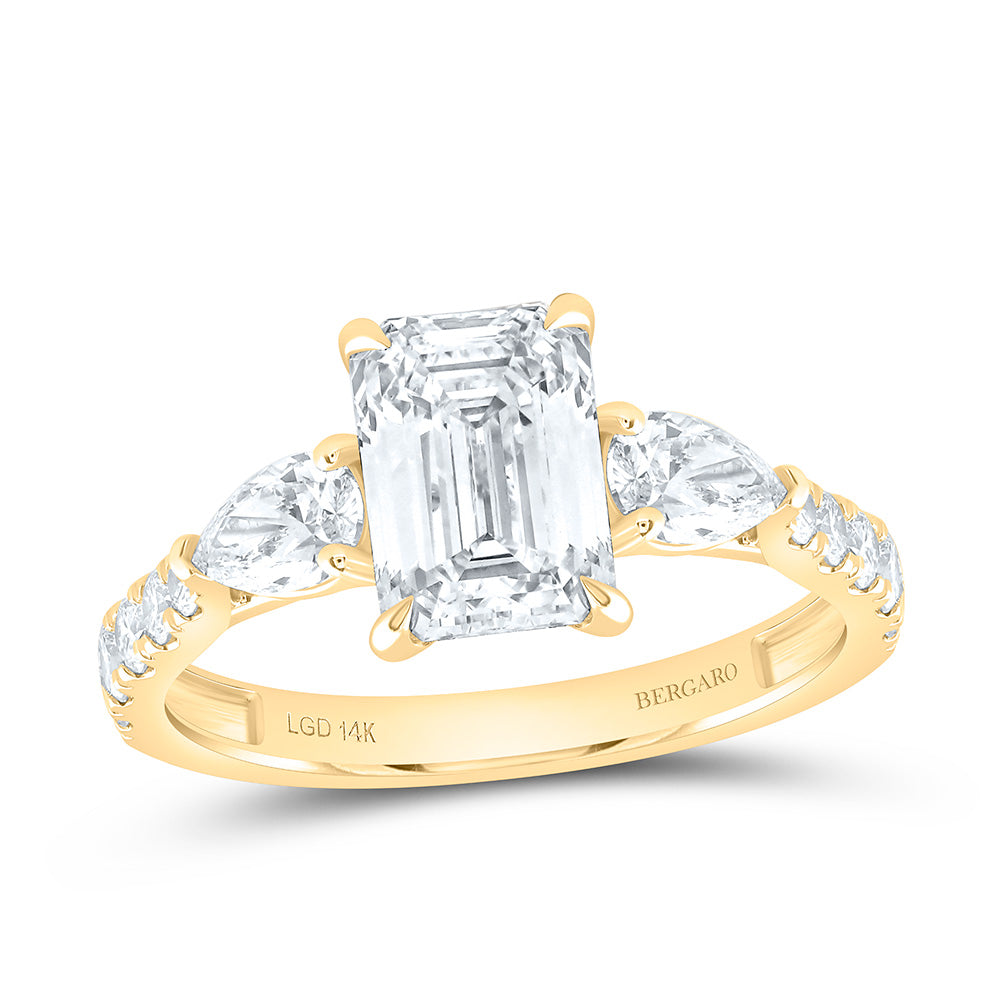 14K Yellow Or White Gold 3 Cttw Lab Grown Diamond 2 Cttw Emerald, 1/2 Cttw Pear Engagement Ring