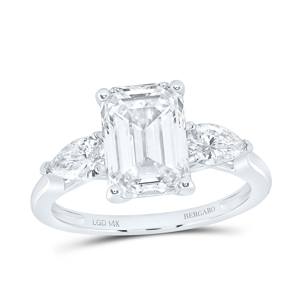 14K Yellow Or White Gold 3 5/8 Cttw Lab Grown Diamond 3 Cttw Center Emerald, 5/8 Cttw Pear Engagement Ring