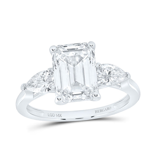 14K Yellow Or White Gold 3 5/8 Cttw Lab Grown Diamond 3 Cttw Center Emerald, 5/8 Cttw Pear Engagement Ring