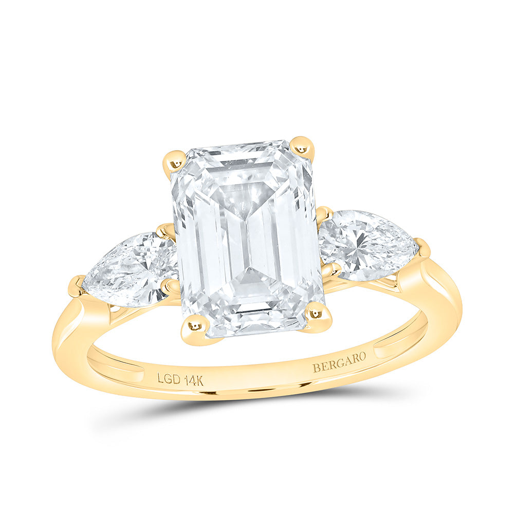14K Yellow Or White Gold 3 5/8 Cttw Lab Grown Diamond 3 Cttw Center Emerald, 5/8 Cttw Pear Engagement Ring