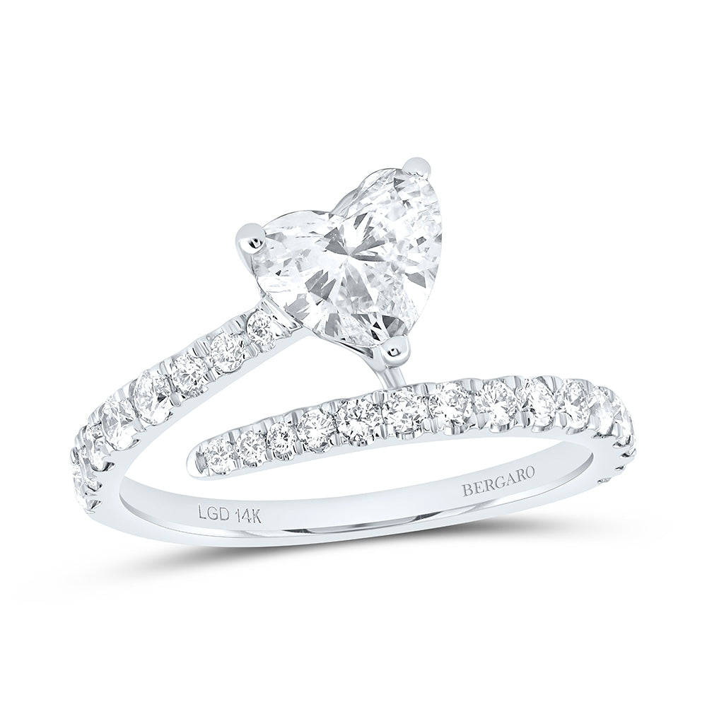 14K Yellow Or White Gold 1 1/2 Cttw Lab Grown Diamond 1 Cttw Center Heart Engagement Ring