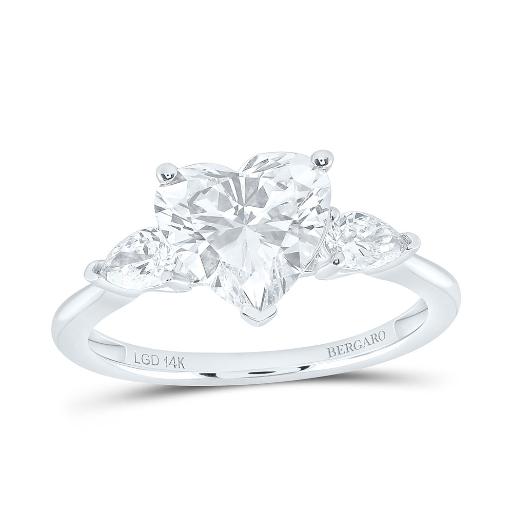 14K Yellow Or White Gold 2 3/8 Cttw Lab Grown Diamond 2 Cttw Center Heart Engagement Ring
