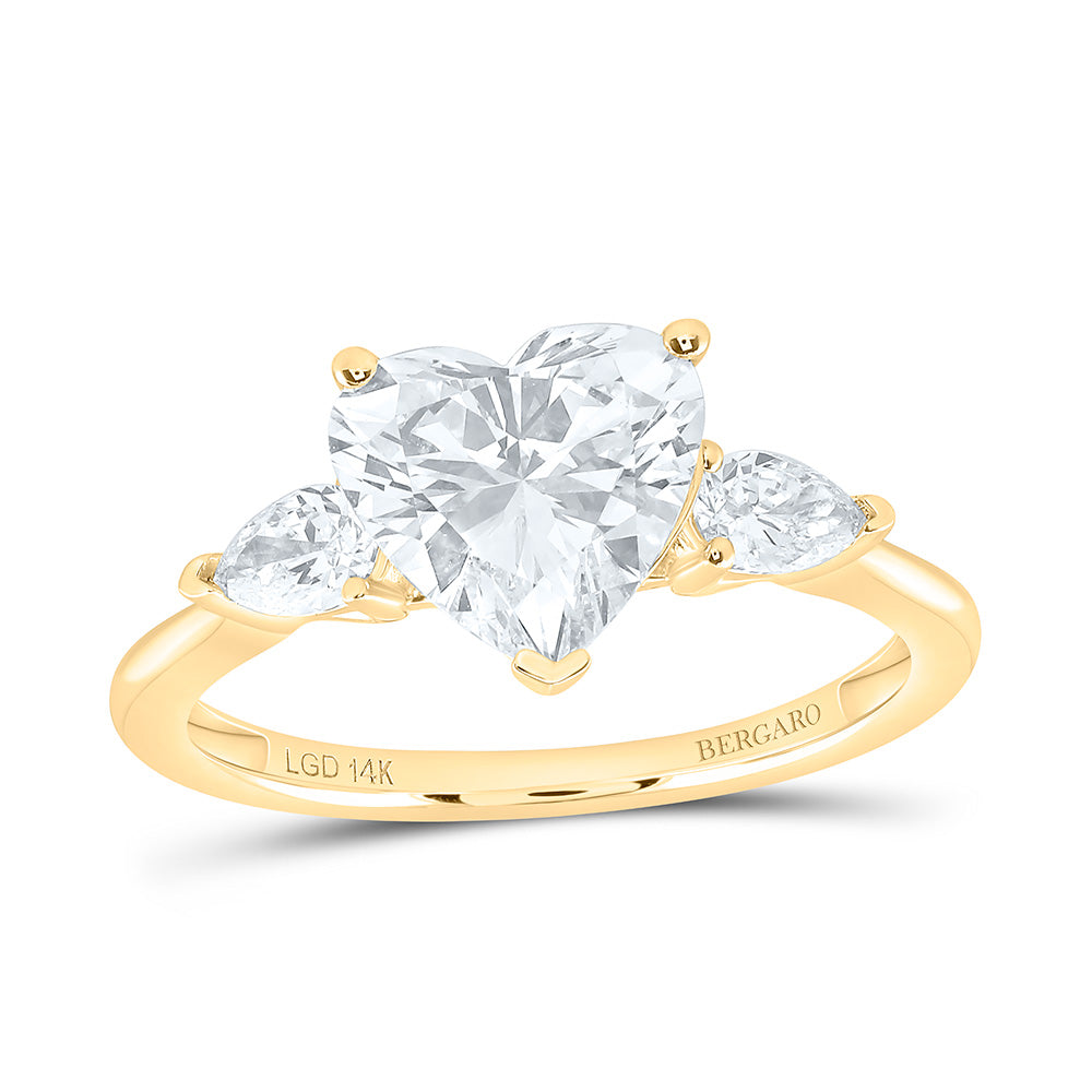 14K Yellow Or White Gold 2 3/8 Cttw Lab Grown Diamond 2 Cttw Center Heart Engagement Ring