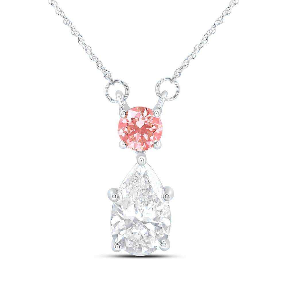 14K Yellow Or White Gold 2 5/8 Cttw Lab Grown Diamond Fashion Pink Diamond Necklace (18 Inch)