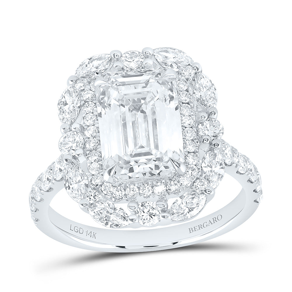 14K Yellow Or White Gold 4 1/3 Cttw Lab Grown Diamond 3 Cttw Center Emerald Engagement Ring