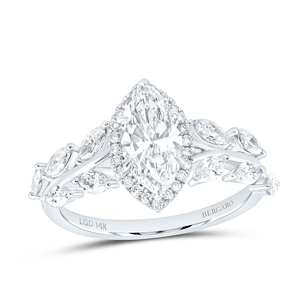 14K Yellow Or White Gold 1 7/8 Cttw Lab Grown Diamond 1 Cttw Center Marquise Engagement Ring