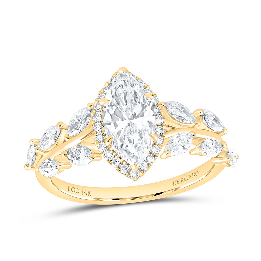14K Yellow Or White Gold 1 7/8 Cttw Lab Grown Diamond 1 Cttw Center Marquise Engagement Ring