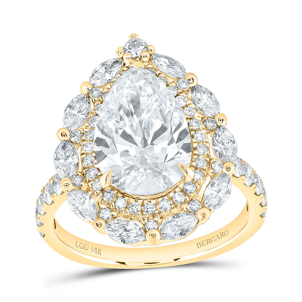 14K Yellow Or White Gold 4 1/3 Cttw Lab Grown Diamond 3 Cttw Center Pear Engagement Ring