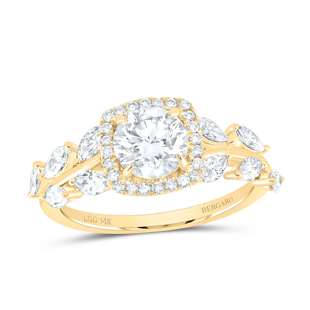 14K Yellow Or White Gold 1 3/4 Cttw Lab Grown Diamond 1 Cttw Center Round Cushion Engagement Ring