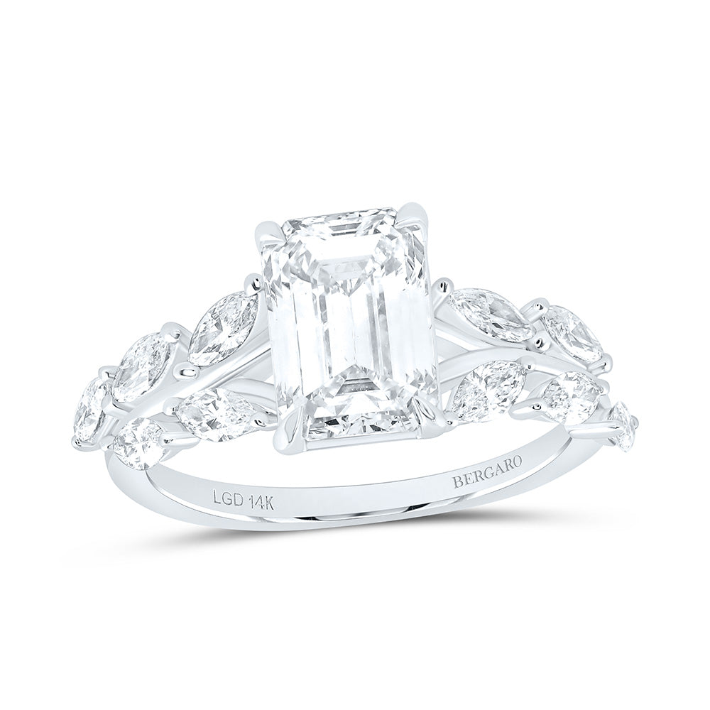14K Yellow Or White Gold 2 5/8 Cttw Lab Grown Diamond 2 Cttw Center Emerald Engagement Ring