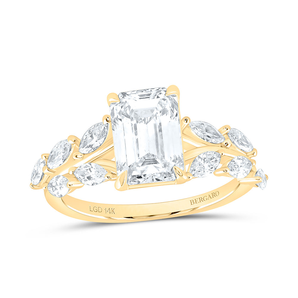 14K Yellow Or White Gold 2 5/8 Cttw Lab Grown Diamond 2 Cttw Center Emerald Engagement Ring