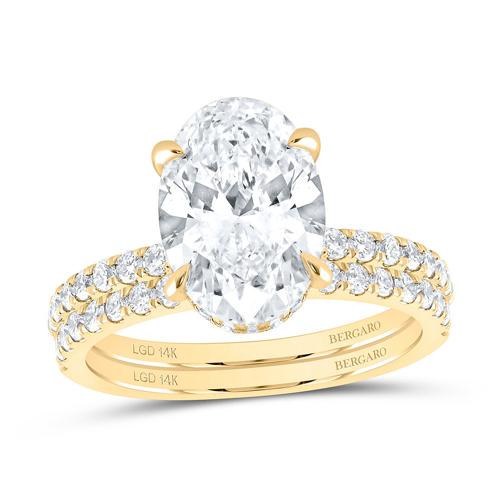 14K Yellow Or White Gold 3 3/4 Cttw Lab Grown Diamond 3 Cttw Center Oval Bridal Set