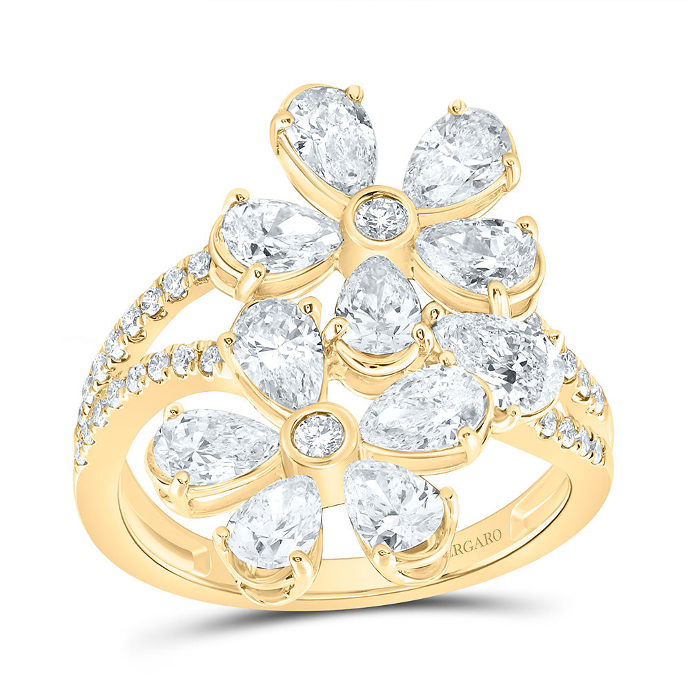 14K Yellow Or White Gold 2 1/2 Cttw Lab Grown Diamond Fashion Flower Ring