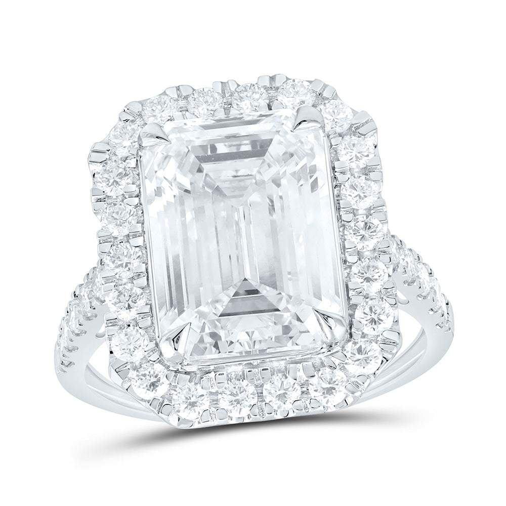 14K Yellow Or White Gold 6 7/8 Cttw Lab Grown Diamond 5 7/8 Cttw Center Emerald Engagement Ring