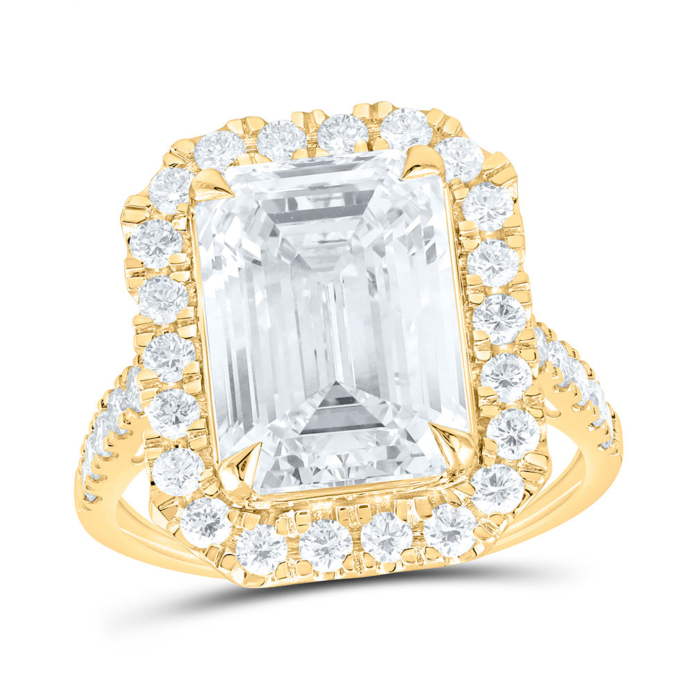 14K Yellow Or White Gold 6 7/8 Cttw Lab Grown Diamond 5 7/8 Cttw Center Emerald Engagement Ring