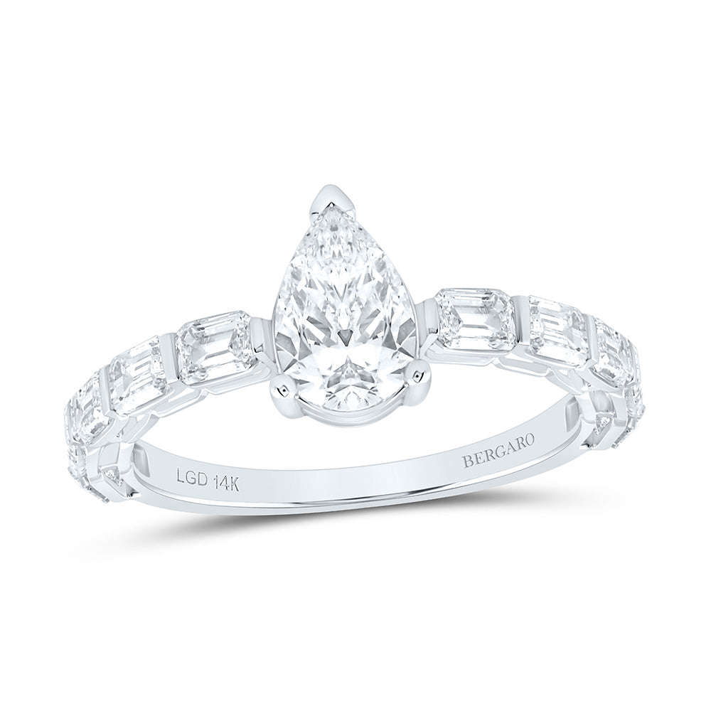 14K Yellow Or White Gold 2 1/2 Cttw Lab Grown Diamond 1 Cttw Center Pear Engagement Ring