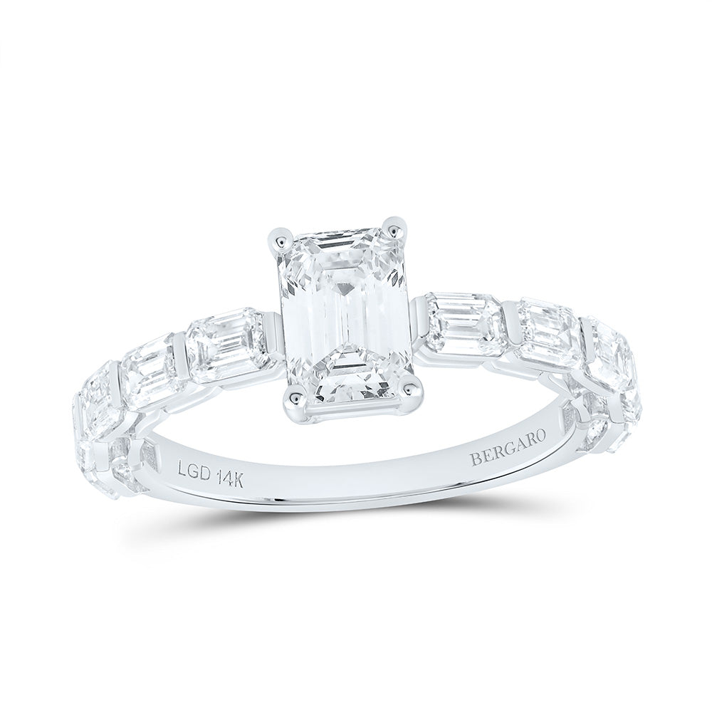 14K Yellow Or White Gold 2 1/2 Cttw Lab Grown Diamond 1 Cttw Center Emerald Engagement Ring