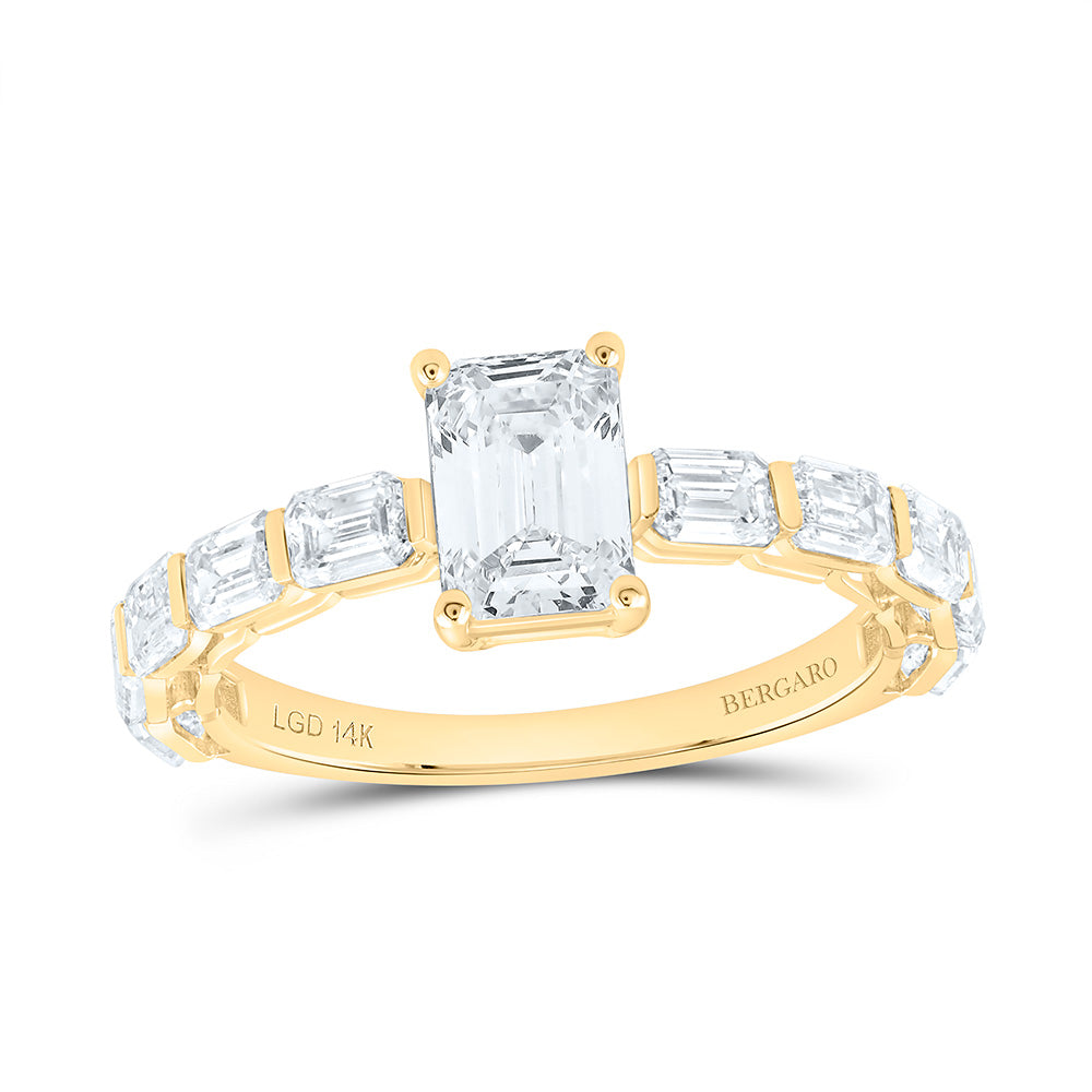 14K Yellow Or White Gold 2 1/2 Cttw Lab Grown Diamond 1 Cttw Center Emerald Engagement Ring