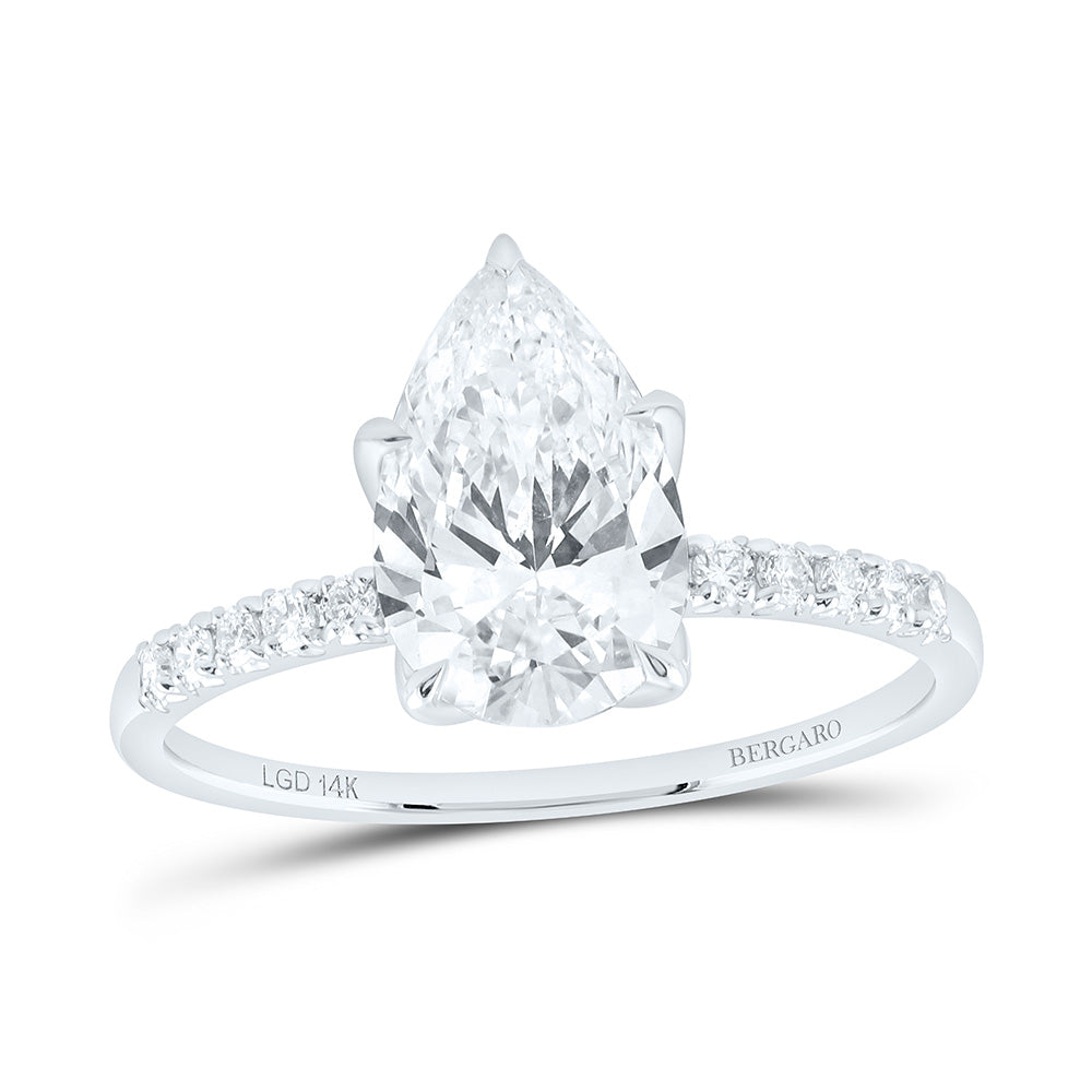 14K Yellow Or White Gold 1 7/8 Cttw Lab Grown Diamond 1 3/4 Cttw Center Pear Engagement Ring