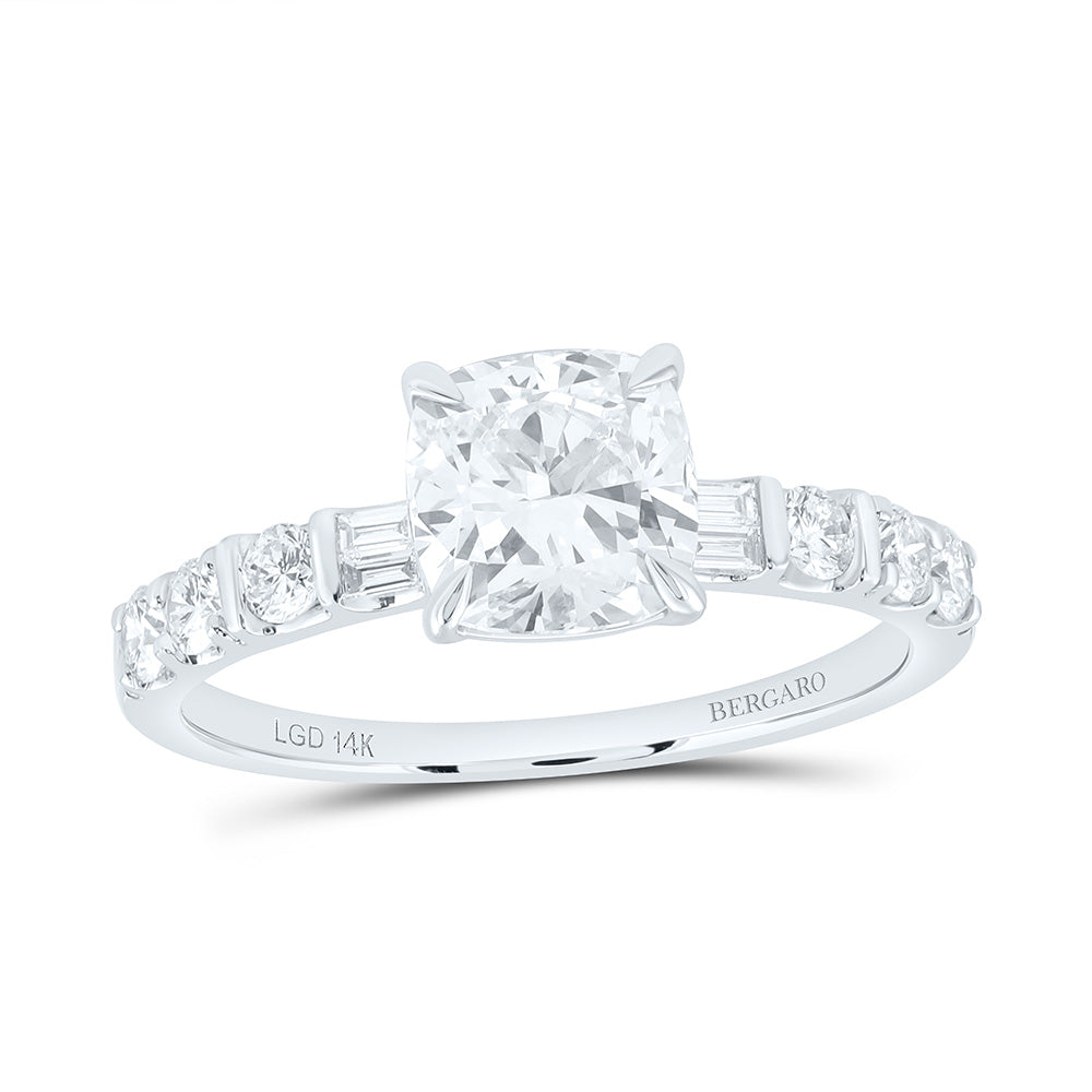 14K Yellow Or White Gold 1 7/8 Cttw Lab Grown Diamond 1 1/2 Cttw Center Cushion Engagement Ring