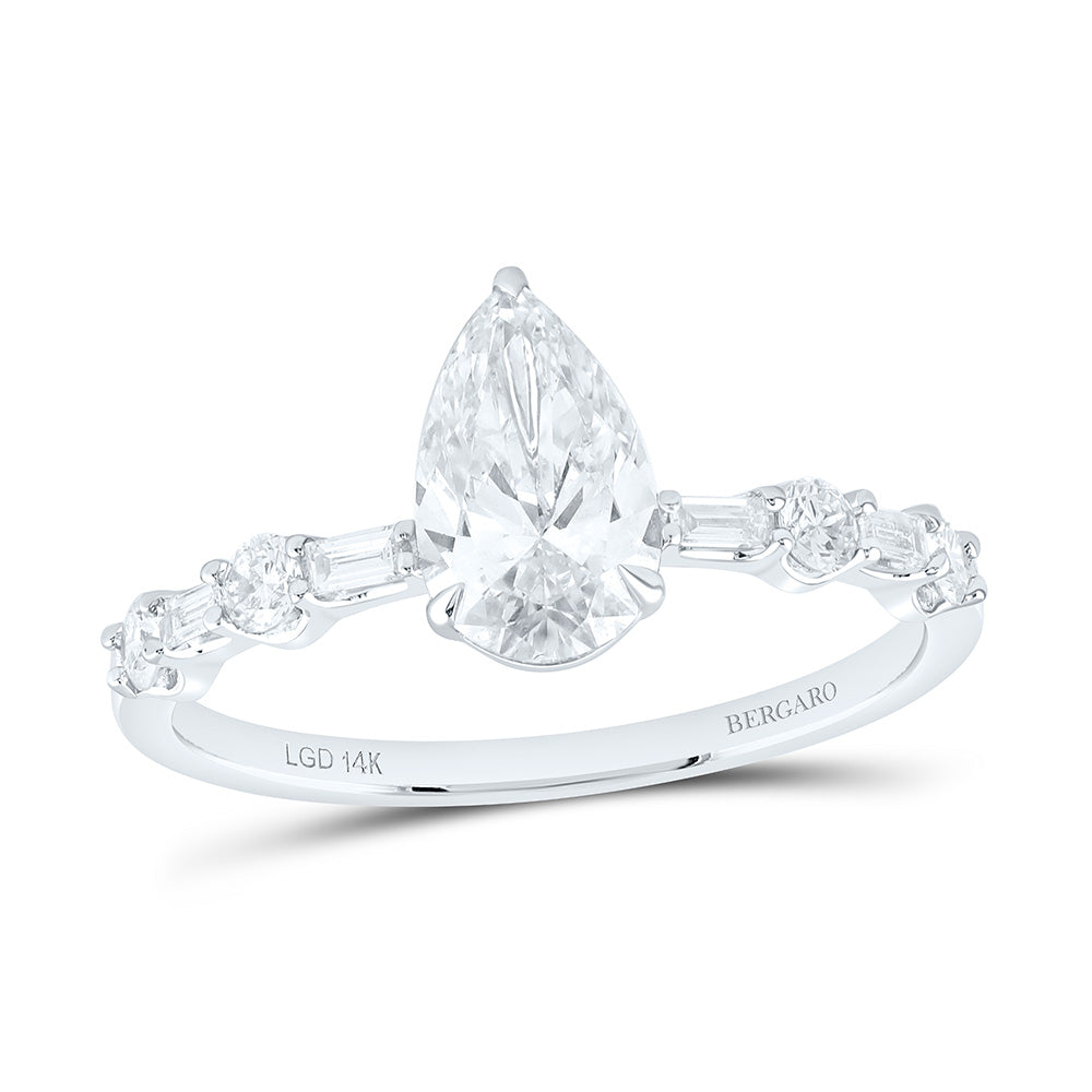 14K Yellow Or White Gold 1 1/3 Cttw Lab Grown Diamond 1 Cttw Center Pear Engagement Ring