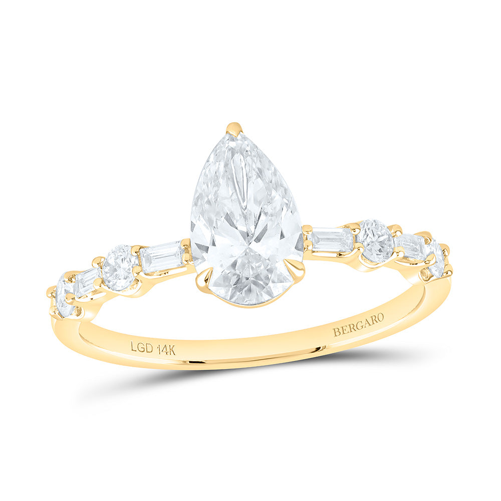 14K Yellow Or White Gold 1 1/3 Cttw Lab Grown Diamond 1 Cttw Center Pear Engagement Ring