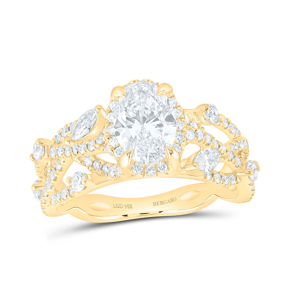 14K Yellow Or White Gold 1 7/8 Cttw Lab Grown Diamond 1 Cttw Center Oval Engagement Ring