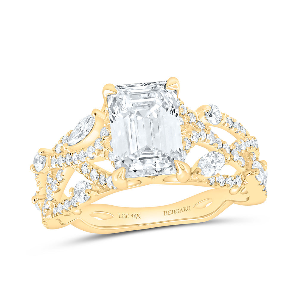 14K Yellow Or White Gold 2 7/8 Cttw Lab Grown Diamond 2 Cttw Center Emerald Engagement Ring
