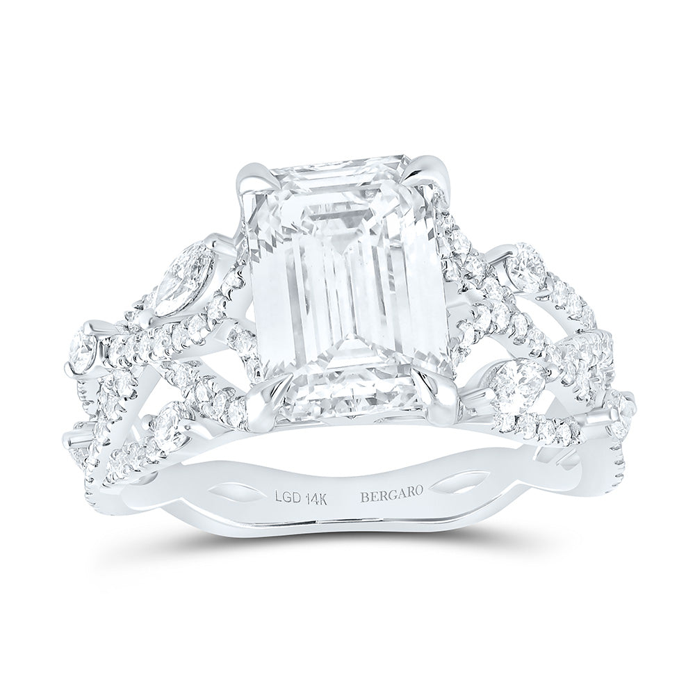 14K Yellow Or White Gold 3 7/8 Cttw Lab Grown Diamond 3 Cttw Center Emerald Engagement Ring