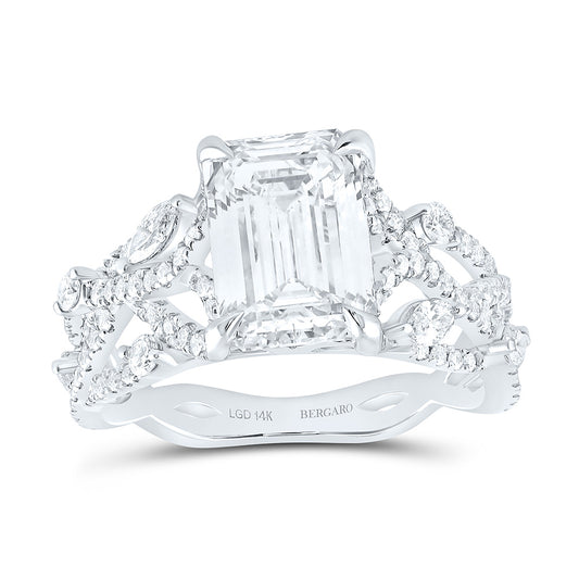 14K Yellow Or White Gold 3 7/8 Cttw Lab Grown Diamond 3 Cttw Center Emerald Engagement Ring