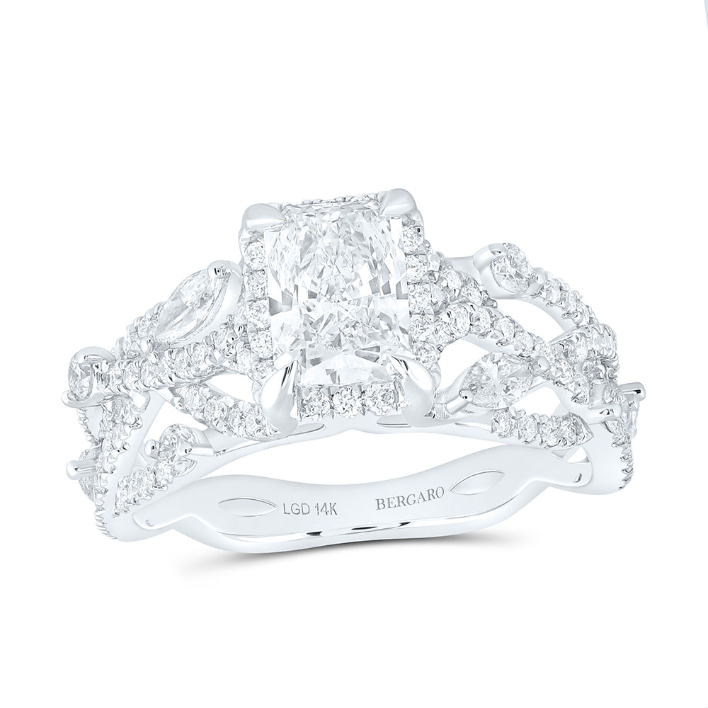 14K White Gold 1 7/8 Cttw Lab Grown Diamond 1 Cttw Center Fashion Radiant Ring