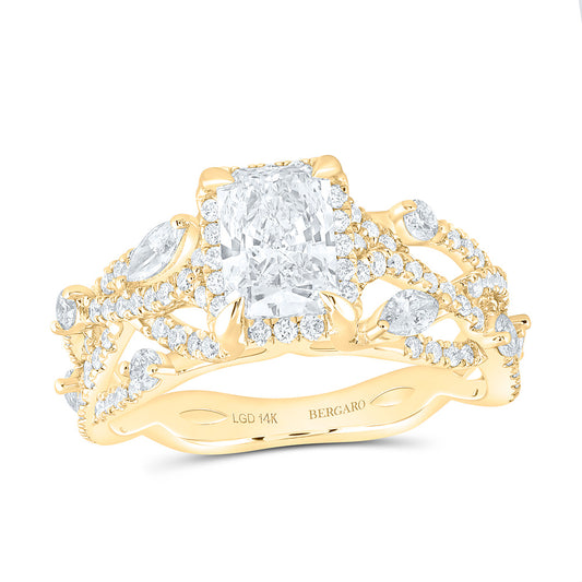 14K Yellow Gold 1 7/8 Cttw Lab Grown Diamond 1 Cttw Center Fashion Radiant Engagement Ring