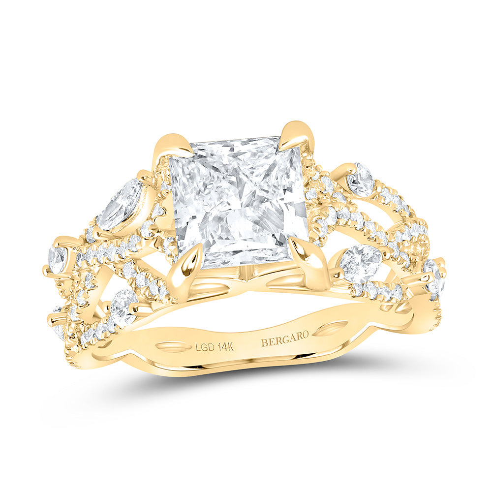 14K Yellow Or White Gold 2 7/8 Cttw Lab Grown Diamond 2 Cttw Center Princess Engagement Ring