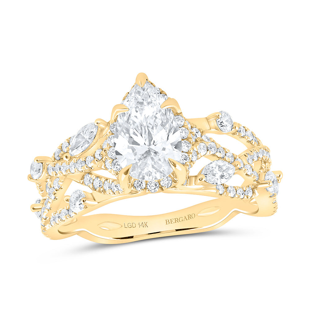 14K Yellow Or White Gold 1 7/8 Cttw Lab Grown Diamond 1 Cttw Center Pear Engagement Ring