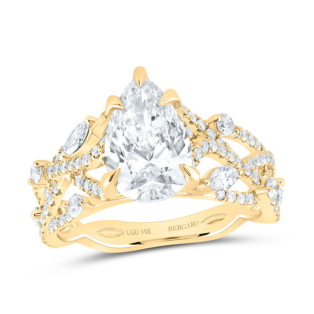 14K Yellow Or White Gold 2 7/8 Cttw Lab Grown Diamond 2 Cttw Center Pear Engagement Ring
