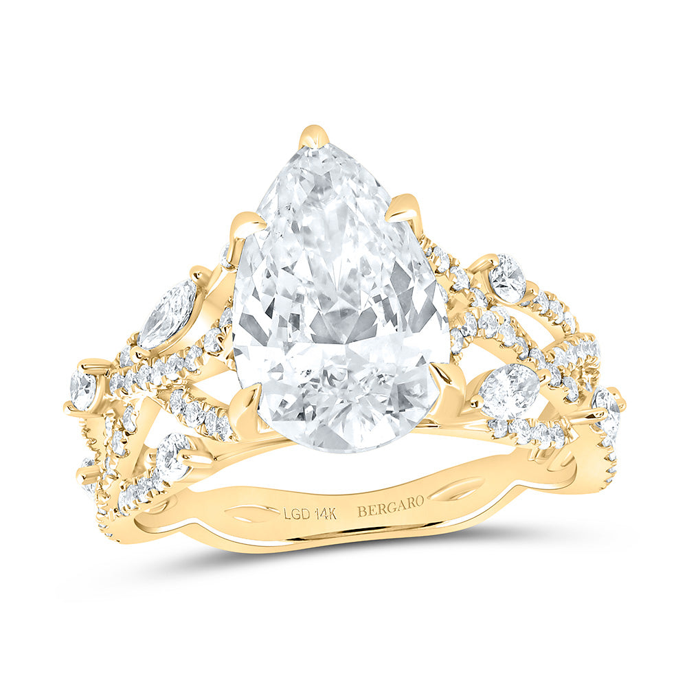 14K Yellow Or White Gold 3 7/8 Cttw Lab Grown Diamond 3 Cttw Center Pear Engagement Ring