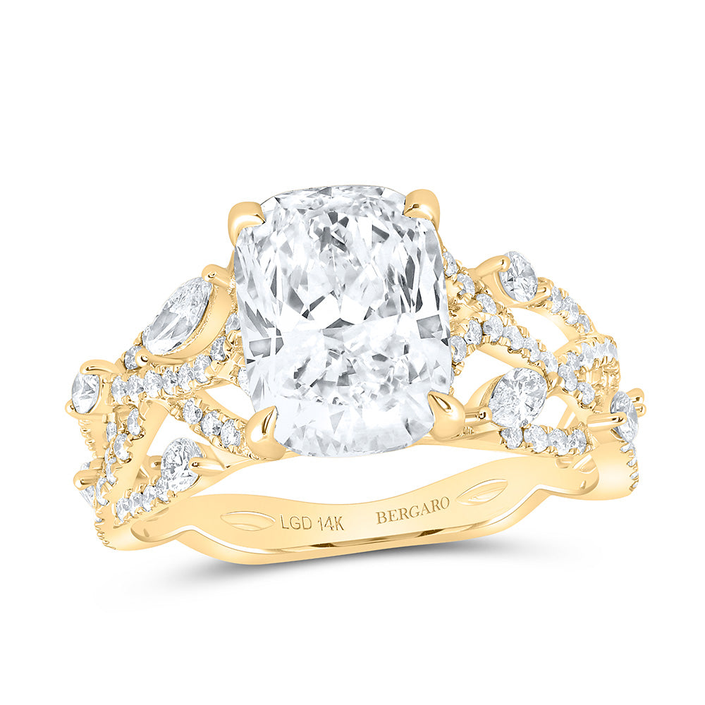 14K Yellow Or White Gold 3 7/8 Cttw Lab Grown Diamond 3 Cttw Center Cushion Engagement Ring