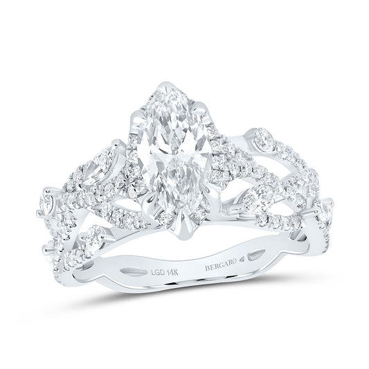 14K Yellow Or White Gold 1 7/8 Cttw Lab Grown Diamond 1 Cttw Center Marquise Engagement Ring