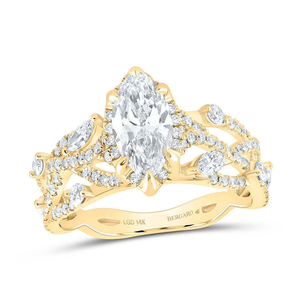 14K Yellow Or White Gold 1 7/8 Cttw Lab Grown Diamond 1 Cttw Center Marquise Engagement Ring
