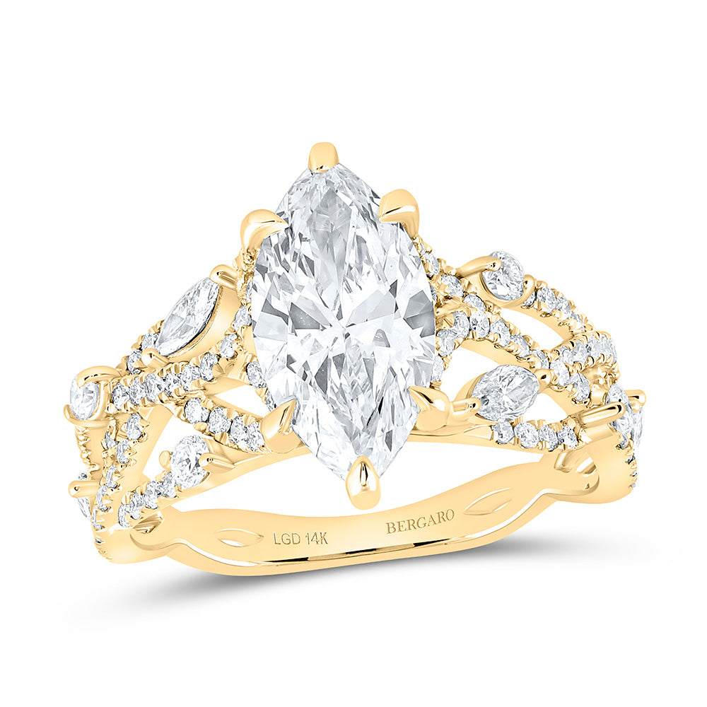14K Yellow Or White Gold 2 7/8 Cttw Lab Grown Diamond 2 Cttw Center Marquise Engagement Ring