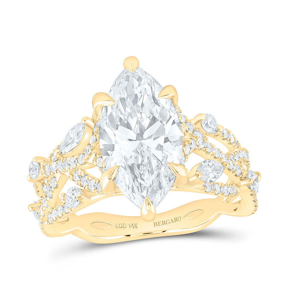 14K Yellow Or White Gold 3 7/8 Cttw Lab Grown Diamond 3 Cttw Center Marquise Engagement Ring