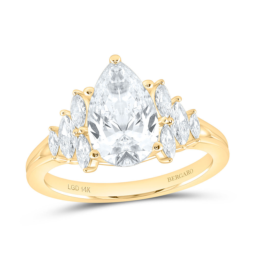 14K Yellow Or White Gold 2 1/2 Cttw Lab Grown Diamond 2 Cttw Center Pear Engagement Ring