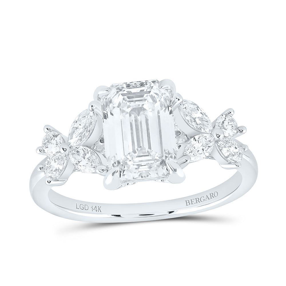 14K Yellow Or White Gold 2 5/8 Cttw Lab Grown Diamond 2 Cttw Center Emerald Engagement Ring