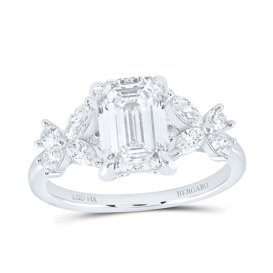 14K Yellow Or White Gold 2 5/8 Cttw Lab Grown Diamond 2 Cttw Center Emerald Engagement Ring
