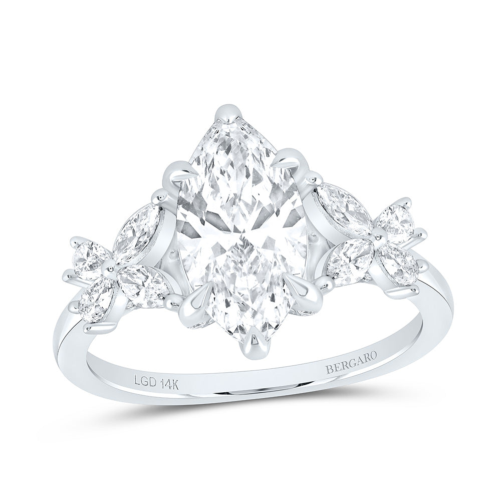 14K Yellow Or White Gold 2 5/8 Cttw Lab Grown Diamond 2 Cttw Center Marquise Engagement Ring