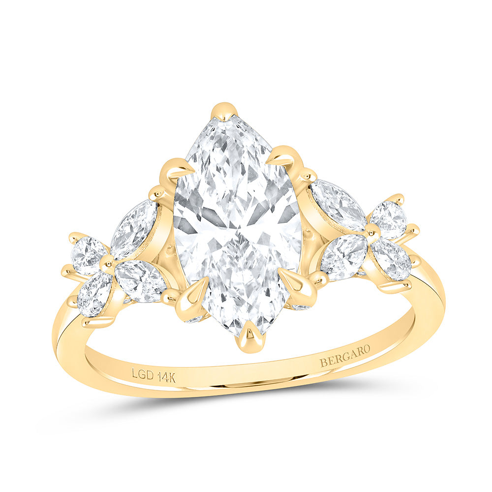 14K Yellow Or White Gold 2 5/8 Cttw Lab Grown Diamond 2 Cttw Center Marquise Engagement Ring