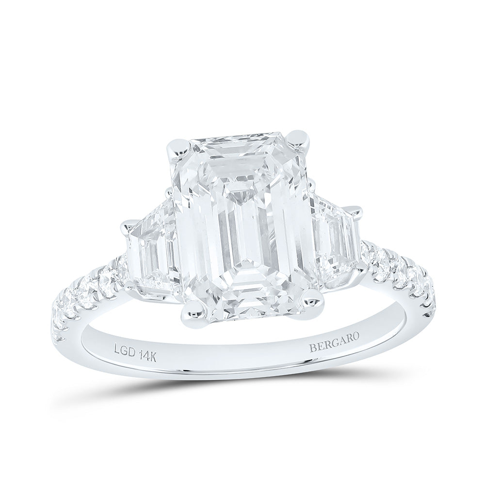14K Yellow Or White Gold 3 7/8 Cttw Lab Grown Diamond 3 Cttw Center Emerald, 1/3 Cttw Trapezoid Engagement Ring