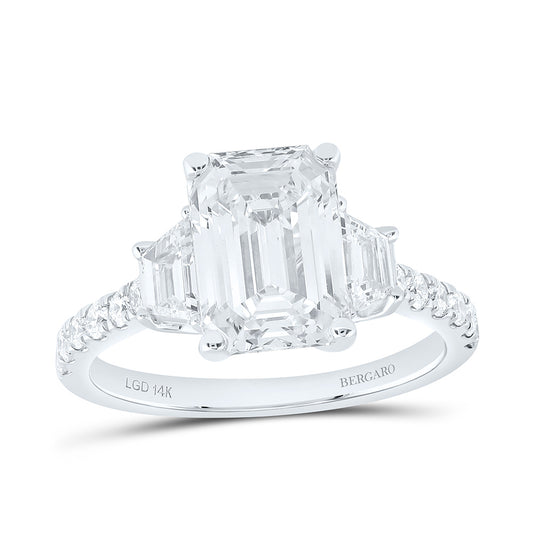 14K Yellow Or White Gold 3 7/8 Cttw Lab Grown Diamond 3 Cttw Center Emerald, 1/3 Cttw Trapezoid Engagement Ring