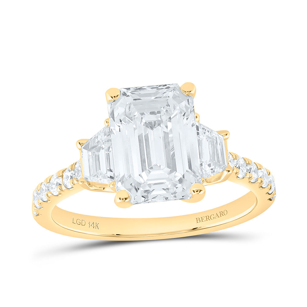14K Yellow Or White Gold 3 7/8 Cttw Lab Grown Diamond 3 Cttw Center Emerald, 1/3 Cttw Trapezoid Engagement Ring